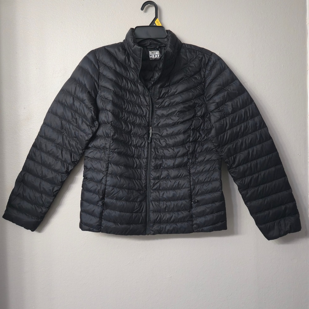 32 Degrees Heat Womens Puffer Jacket Black Quilted Full Zip Lightweight M C10504